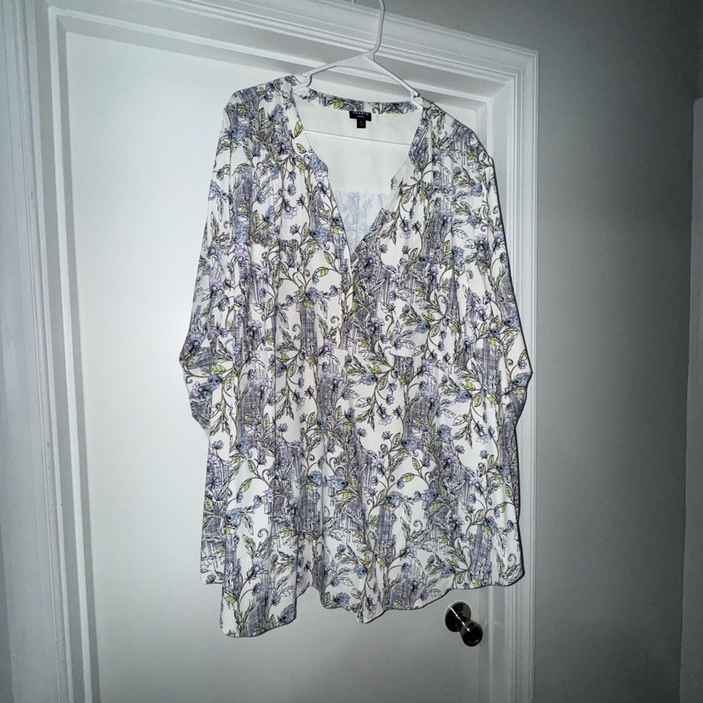 Torrid White and Green Floral Blouse